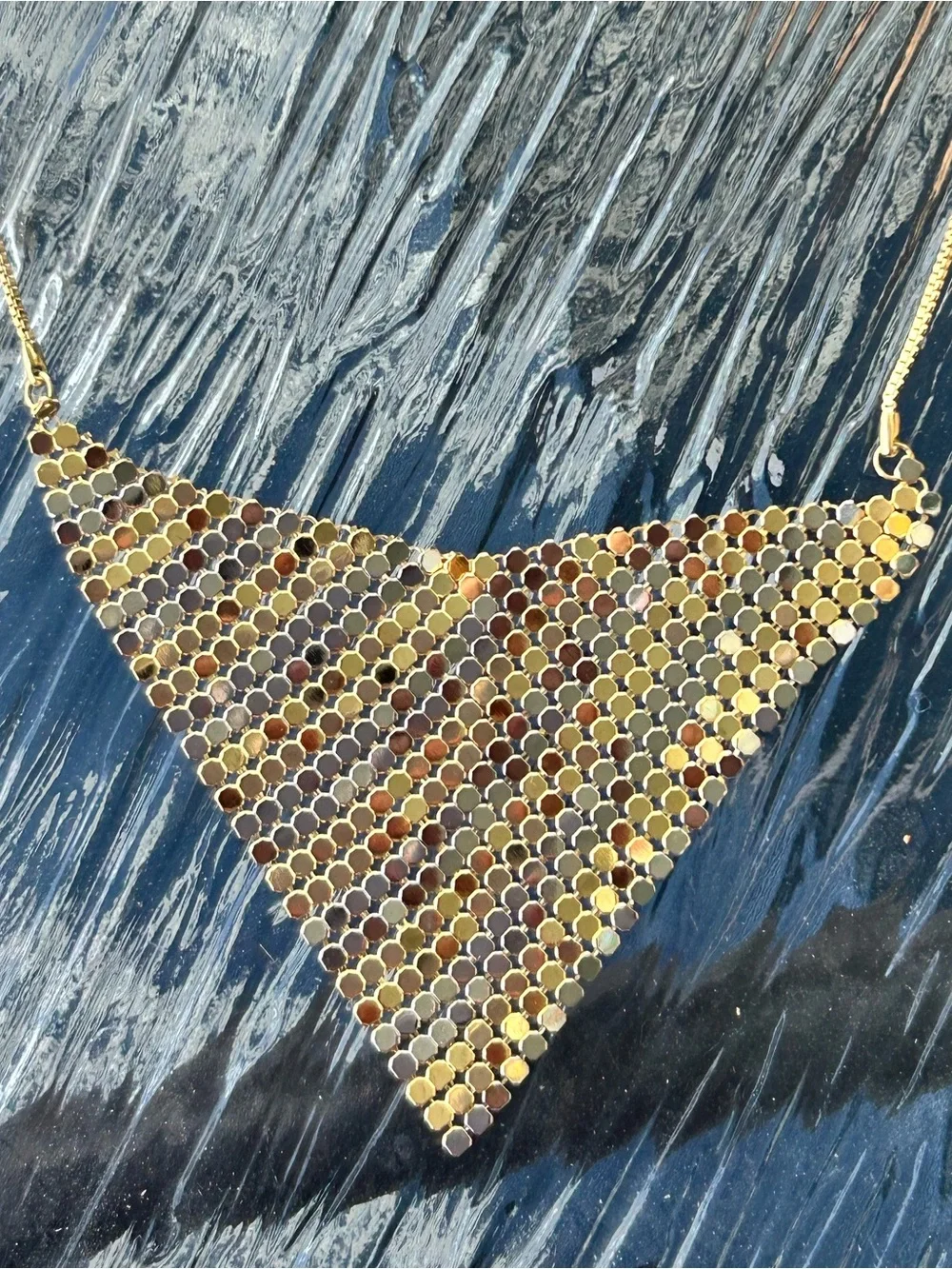 Vintage 1970’s Dead-Stock Hong Kong 2-Tone Mesh Bib Necklace